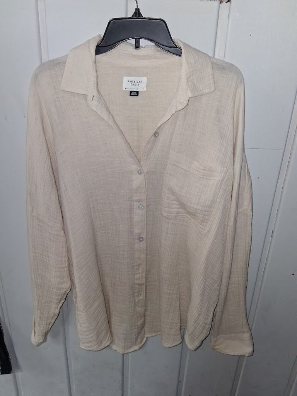 American Eagle Outfitters Oatmeal Cotton Gauze Button Down Shirt Sz S